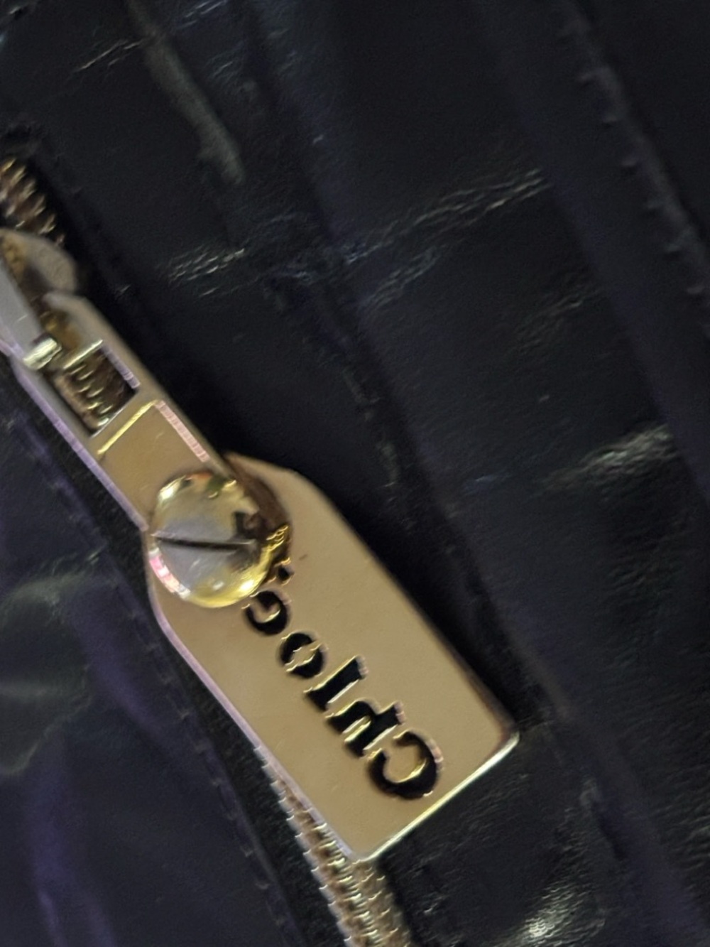 Chloe Black Leather Zip Wallet with Gold Hardware